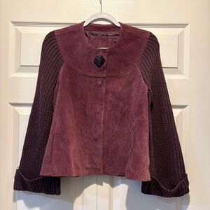 AMI vintage purple suede sweater jacket knit sleeves pockets snap closure sz S
